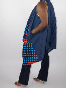 African Print polka dots And Denim Vest
