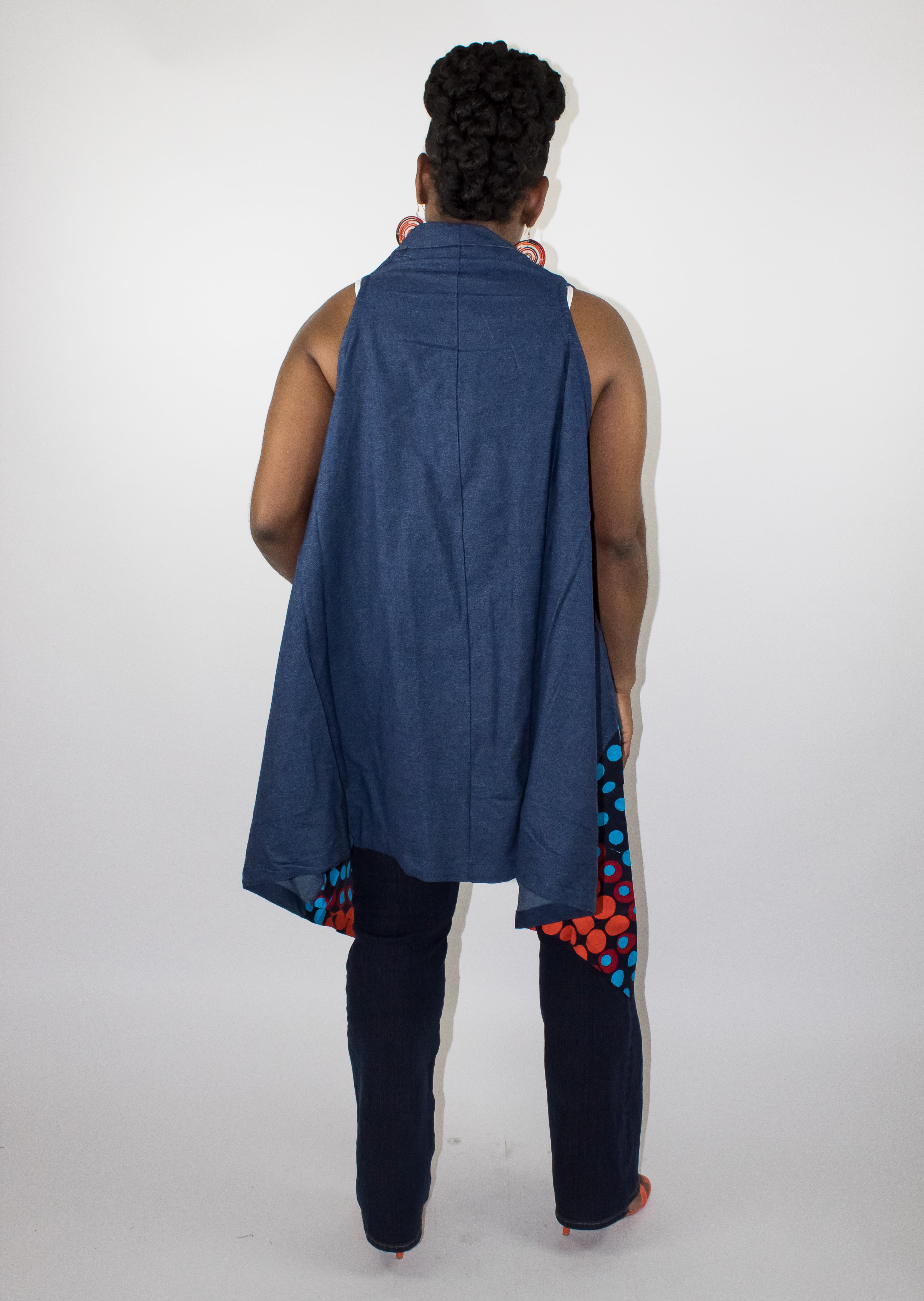 African Print polka dots And Denim Vest