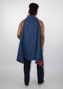 African Print polka dots And Denim Vest