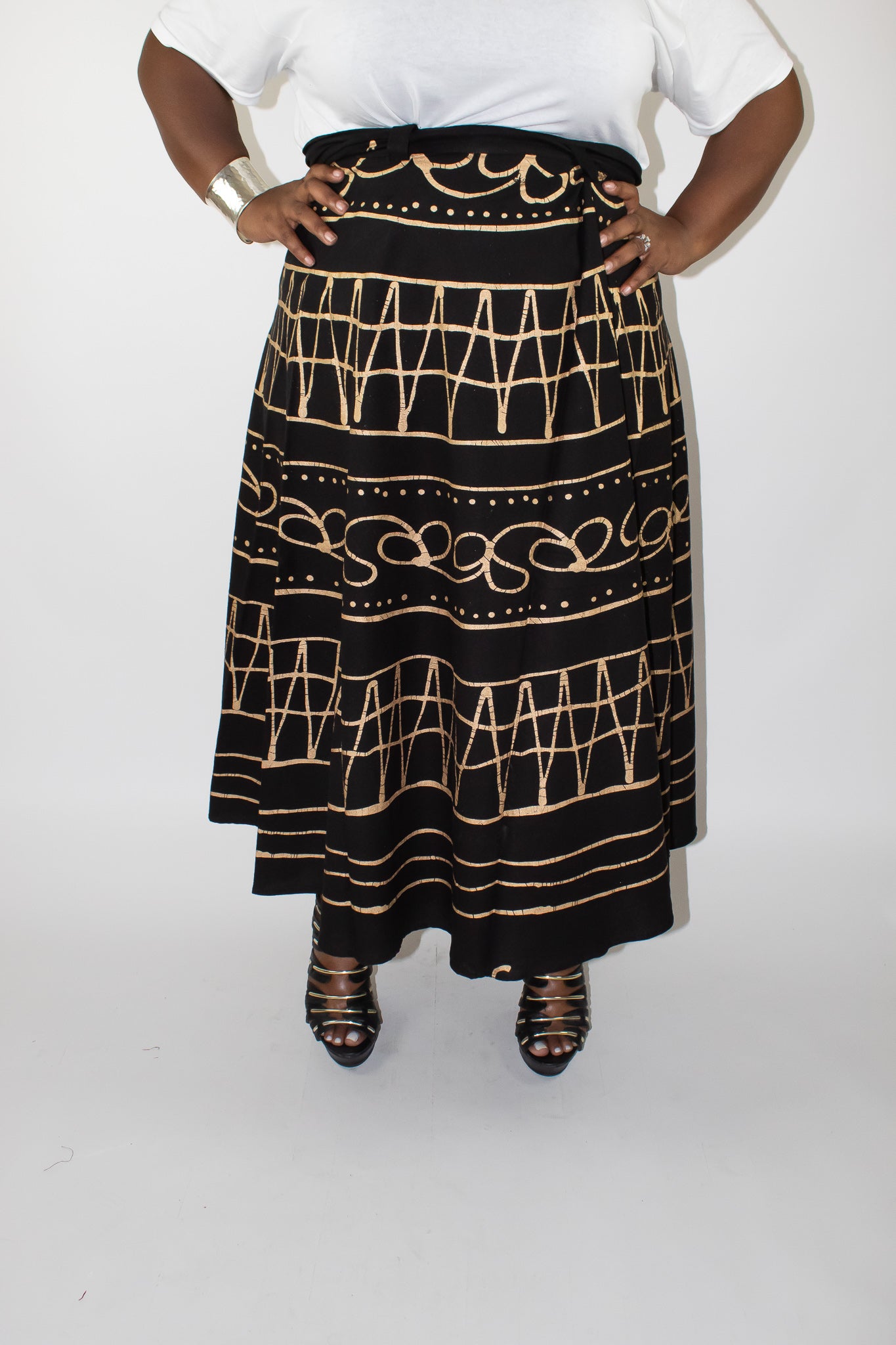 Batik Wrap Skirt-Black and Gold
