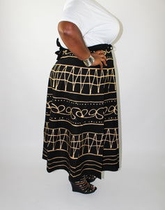 Gold and Black Batik  Wrap Skirt