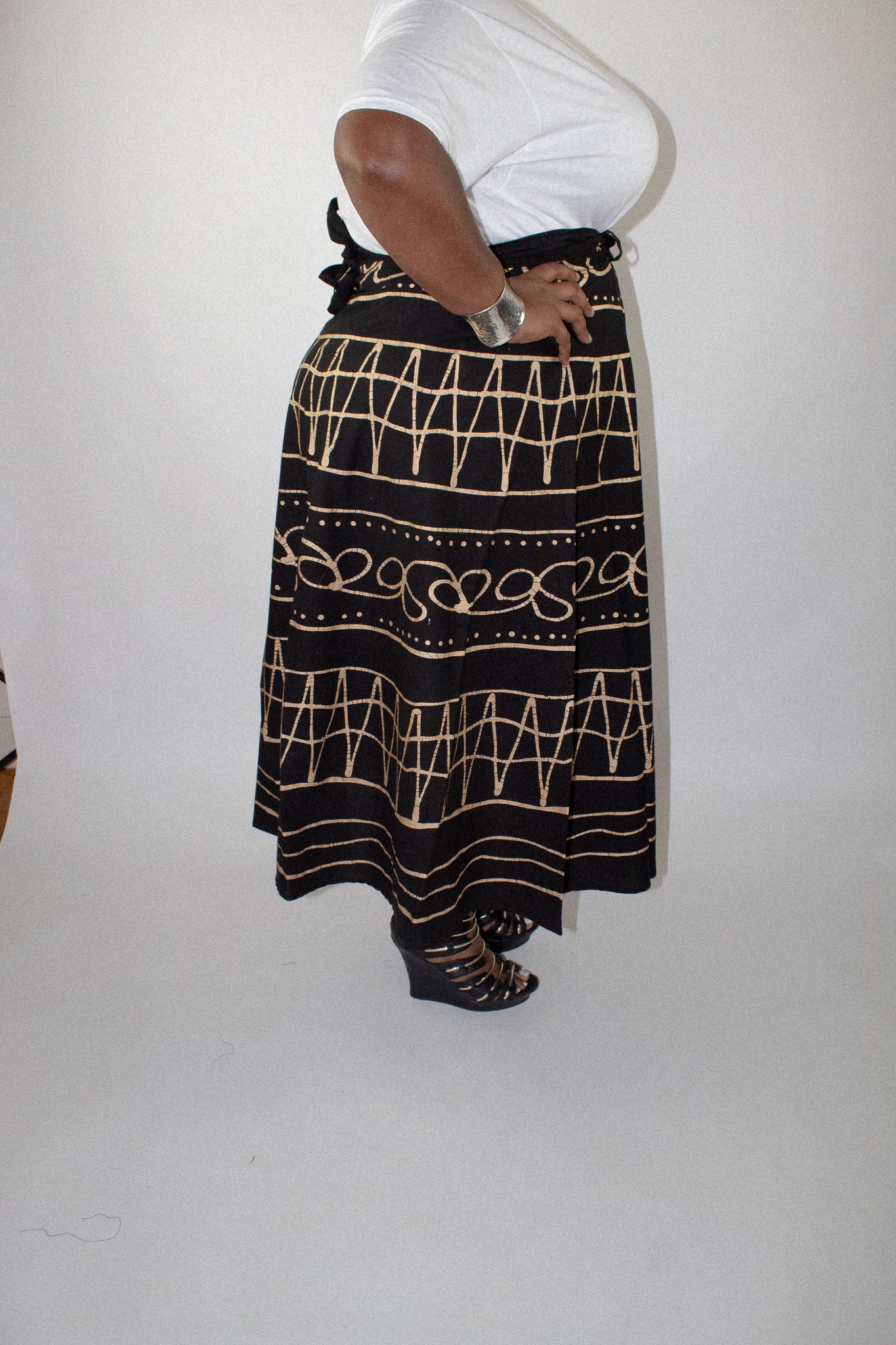 Batik Wrap Skirt-Black and Gold
