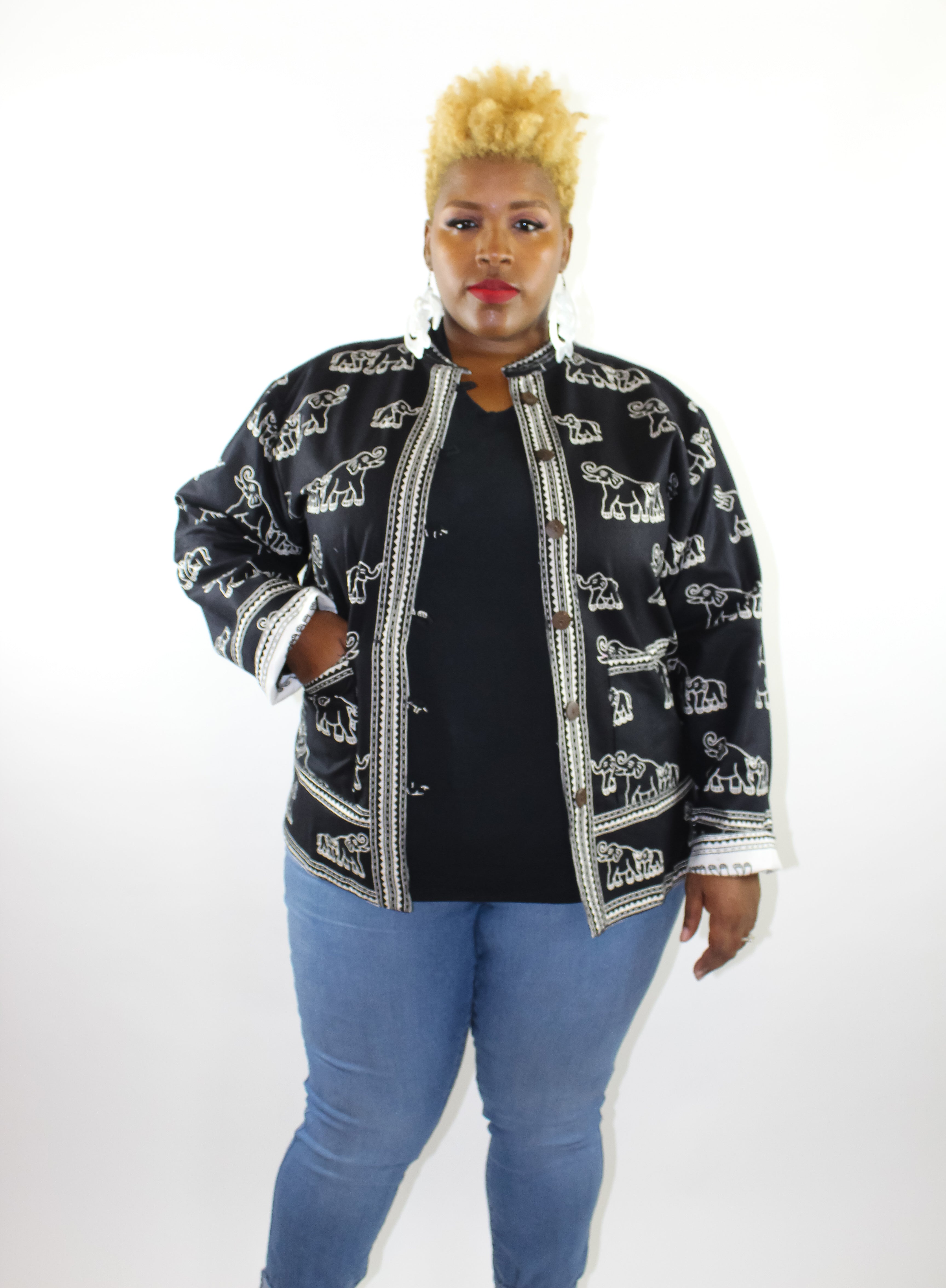 Reversible African Jacket-Elephant Print