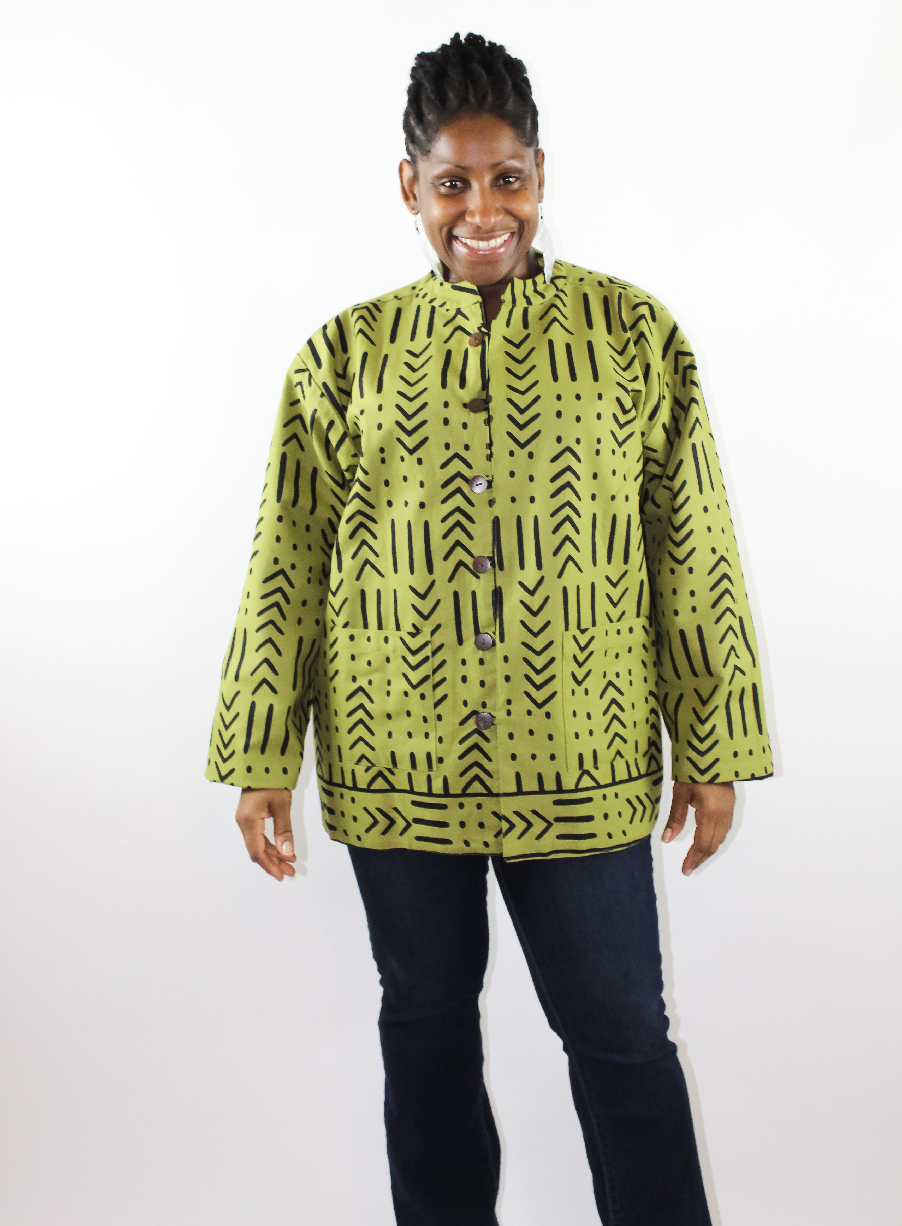 Reversible African Jacket -Black And Lime.