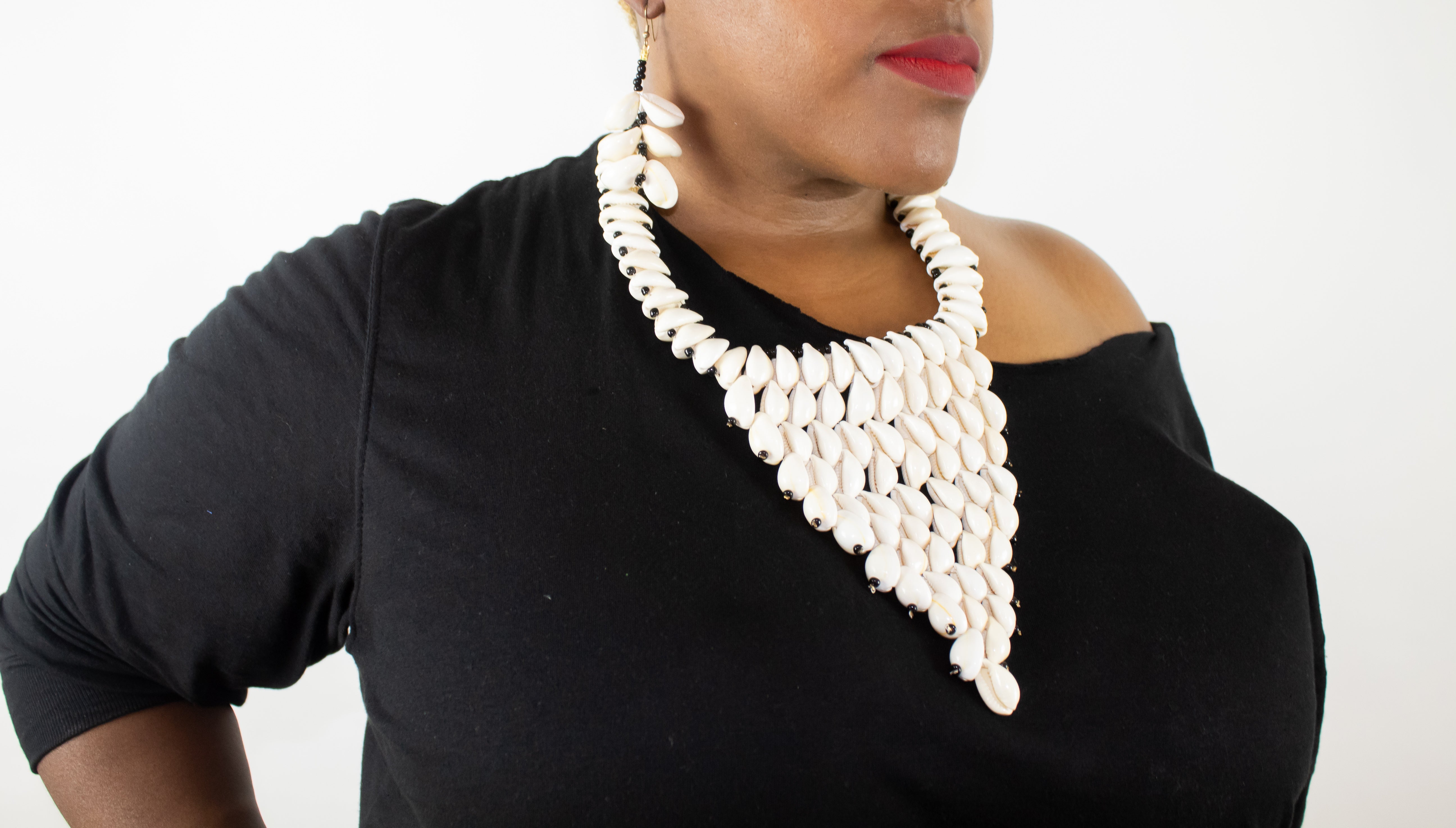 Large Cowrie Shell Statement Necklace & Earring Set