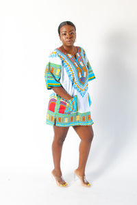 White & Light Blue Dashiki with Pockets