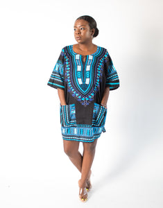 Black & Teal Dashiki Top w/ Pockets