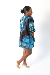 Black & Teal Dashiki Top w/ Pockets