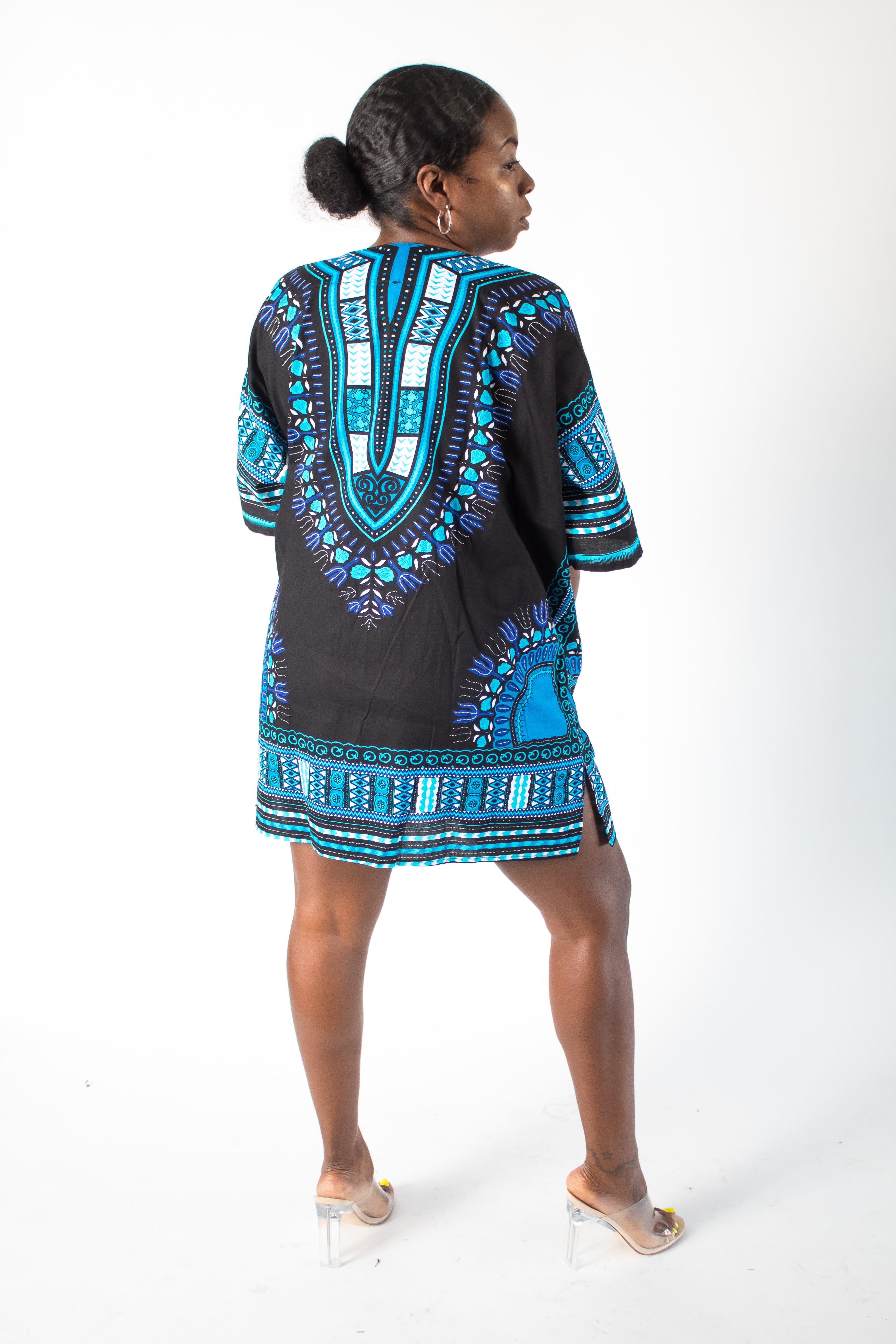 Black & Teal Dashiki Top w/ Pockets