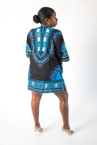 Black & Teal Dashiki Top w/ Pockets