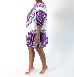 White & Purple Dashiki w/ Pockets