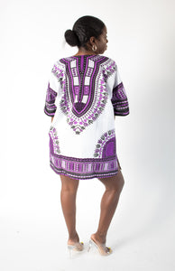 White & Purple Dashiki w/ Pockets