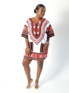 Red & White Dashiki w/ Pockets