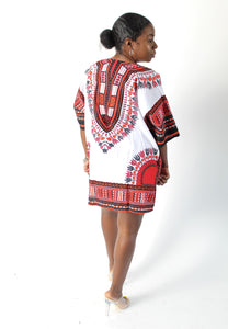 Red & White Dashiki w/ Pockets
