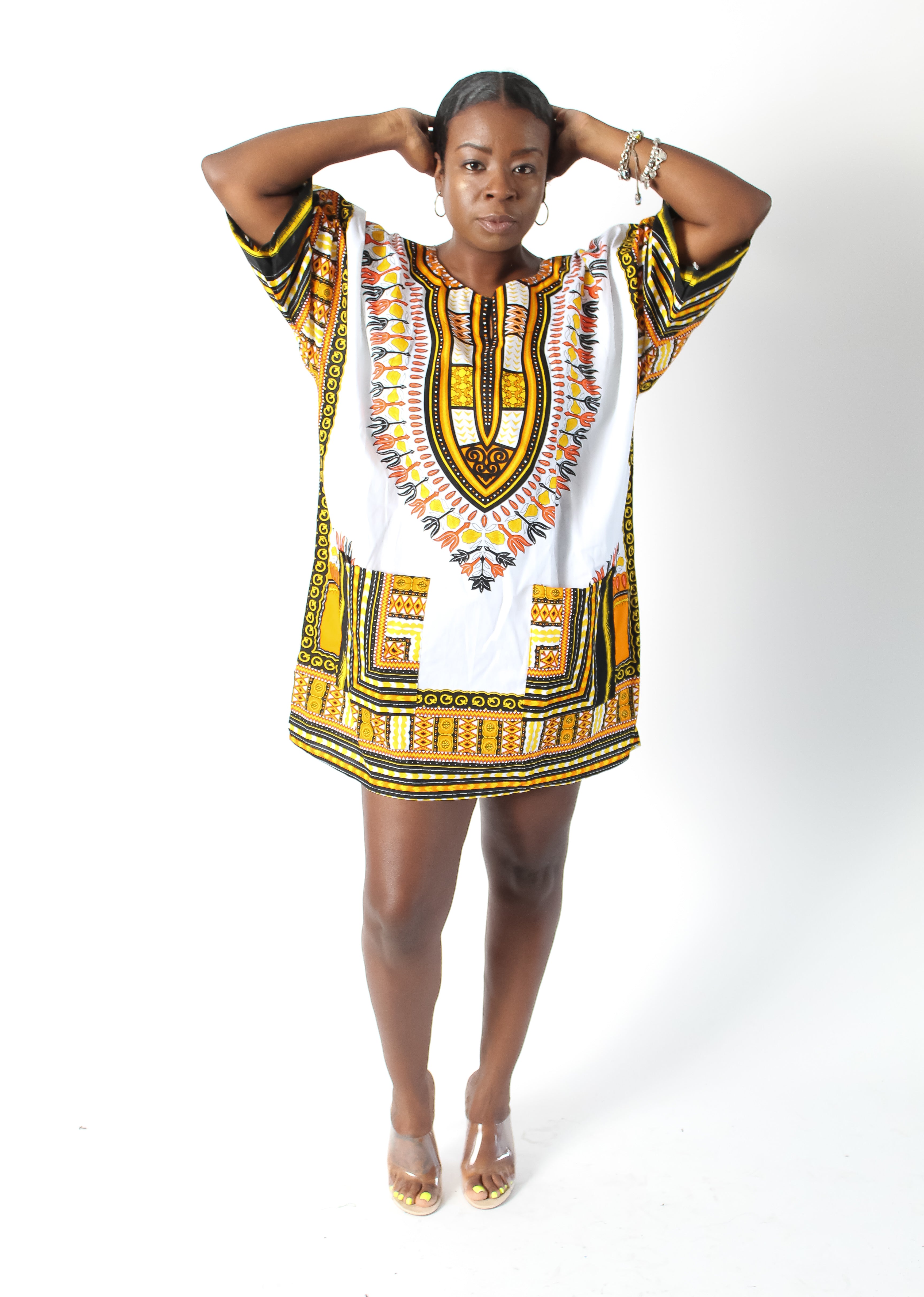 White & Yellow Pocket Dashiki
