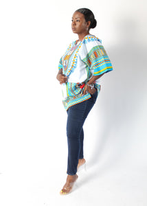 White & Light Blue Dashiki with Pockets