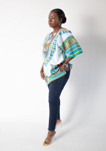 White & Light Blue Dashiki with Pockets