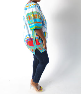 White & Light Blue Dashiki with Pockets
