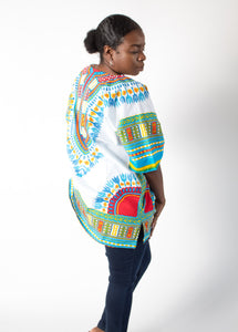 White & Light Blue Dashiki with Pockets