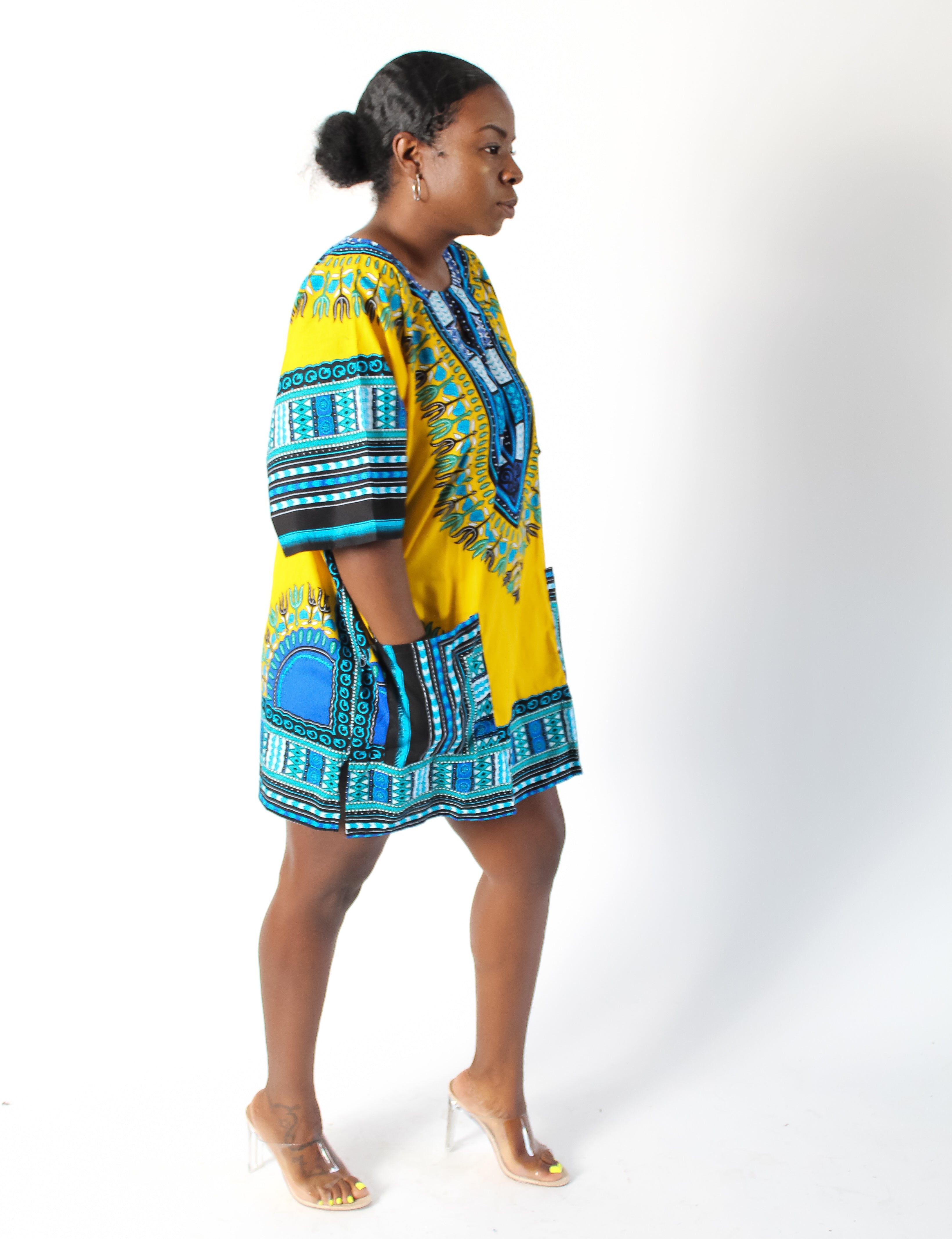 Yellow & Blue Dashiki with Pockets