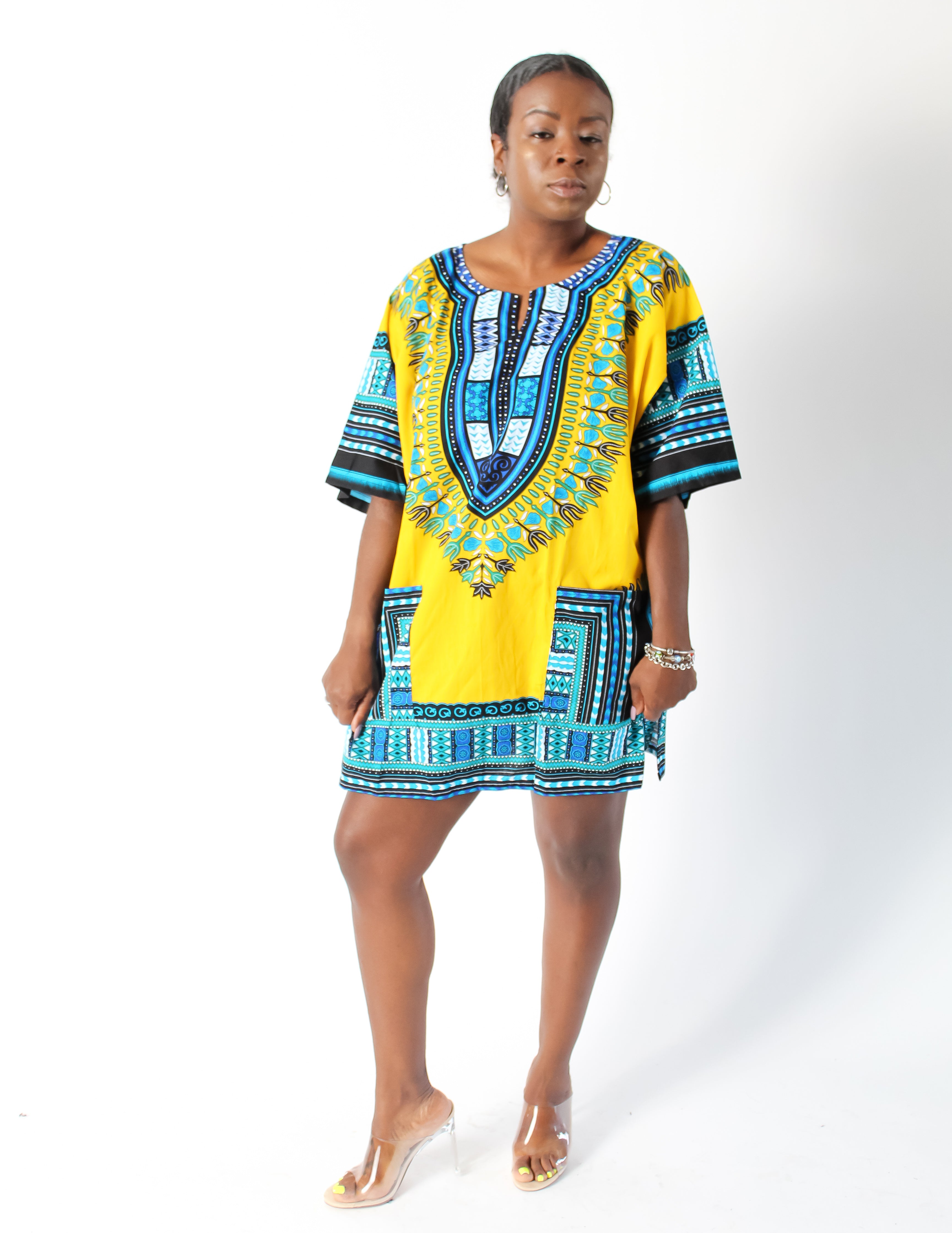 Yellow & Blue Dashiki with Pockets