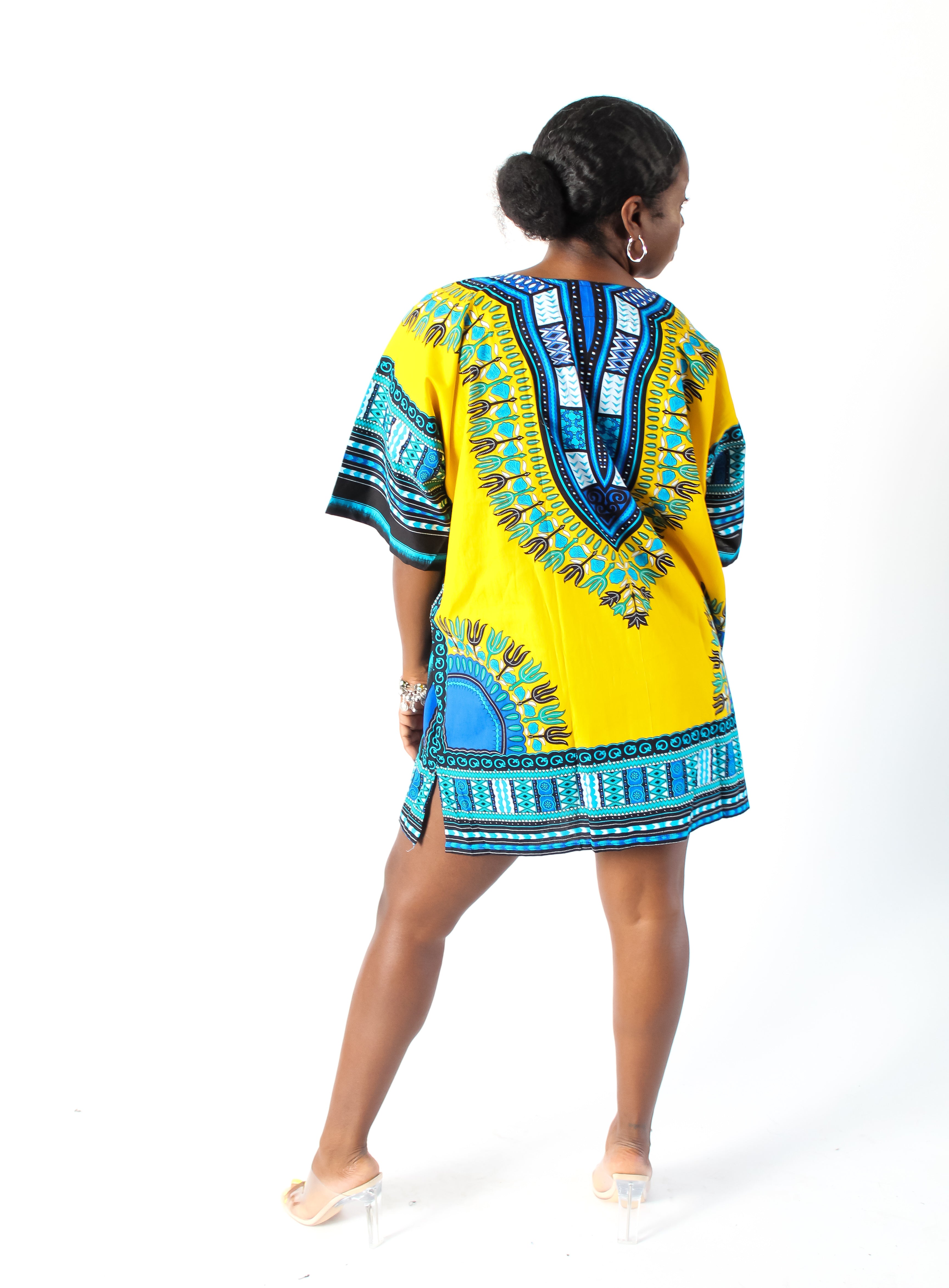 Yellow & Blue Dashiki with Pockets