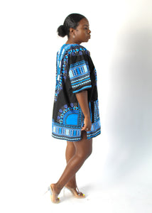 Black & Teal Dashiki Top w/ Pockets