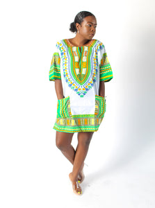 White & Lime Dashiki w/ Pockets