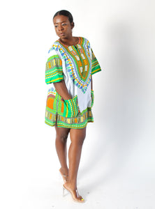 White & Lime Dashiki w/ Pockets
