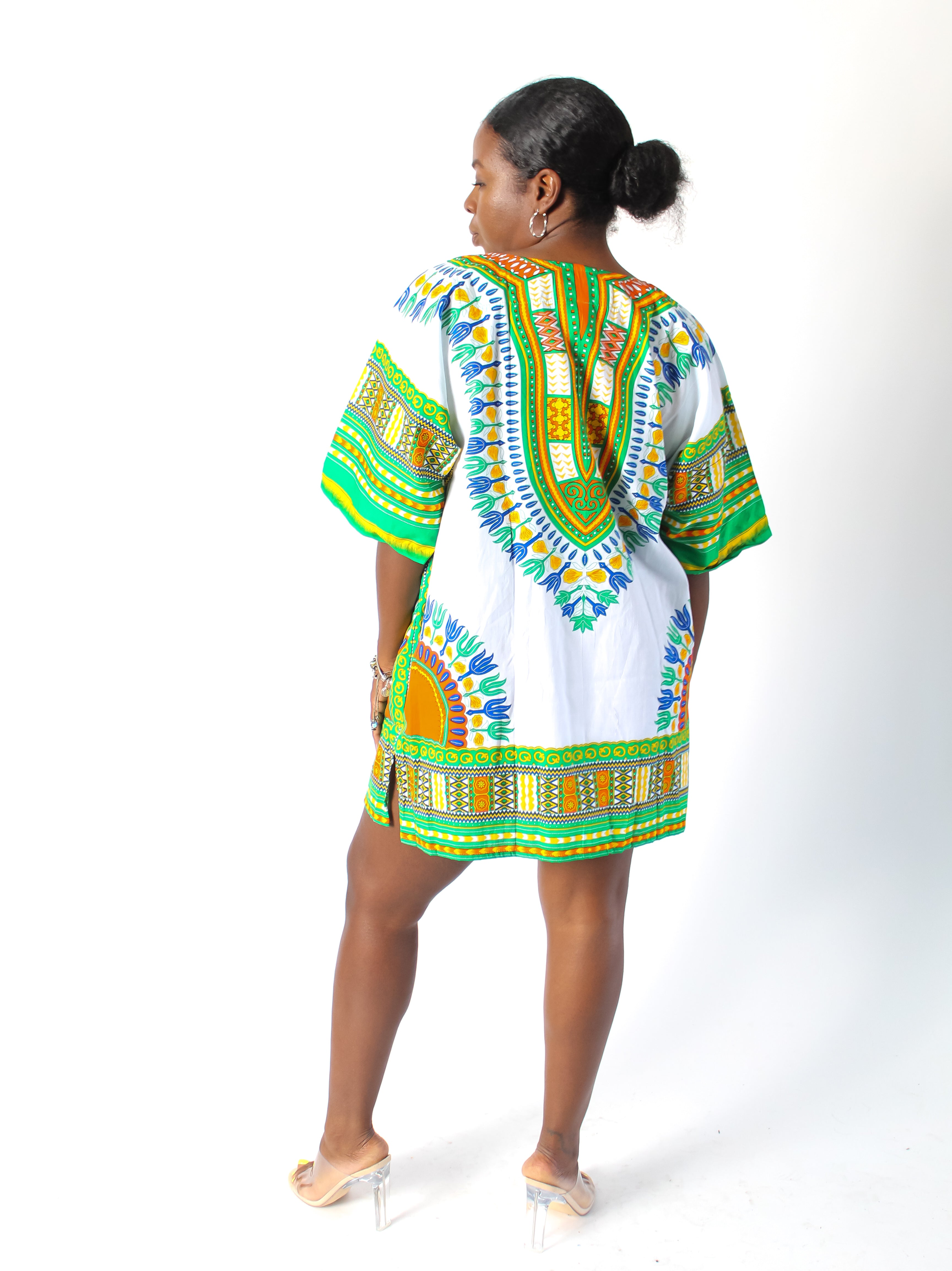 White & Lime Dashiki w/ Pockets