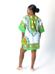 White & Lime Dashiki w/ Pockets