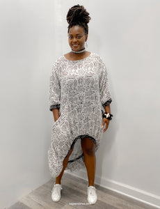 White Hi-Low Printed Dress